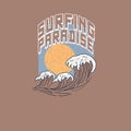 Surfing Paradise summer beach waves poster graphic tee