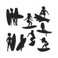 Surfing people vector set.