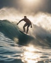 Surfing Photo Series - Male Surfer Riding a Wave on Surfboard, created with Generative AI technology