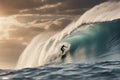 Surfing Photo Series - Male Surfer Tube Ride in Barrel of Wave, created with Generative AI technology