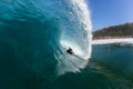 Surfing Rider Hollow Crashing Tube Blue Ocean Wave
