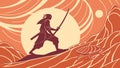 Surfing Samurai with Katana on Ocean Wave Vector Illustration, vector design Generative AI Royalty Free Stock Photo