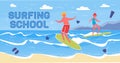 Surfing School Vector Banner with Happy Surfers