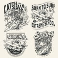 Surfing school vintage monochrome prints