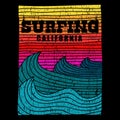 Surfing sea california retro vector illustration