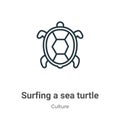 Surfing a sea turtle outline vector icon. Thin line black surfing a sea turtle icon, flat vector simple element illustration from