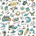 Surfing seamless pattern, sketch for your design Royalty Free Stock Photo