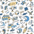 Surfing seamless pattern, sketch for your design