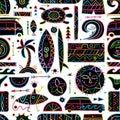 Surfing seamless pattern. Tribal elements for your design