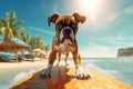 Surfing Sensation: A Joyful Boxer Dog Rides the Ocean Waves - Generative AI