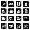 Surfing set icons, grunge style Royalty Free Stock Photo