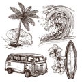 Surfing Sketch Icon Set