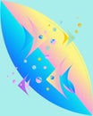 Surfing summer board and scalar fish character with multicolor set vector in flat style.