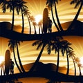 Surfing at Sunrise with a longboarder seamless pattern Royalty Free Stock Photo