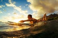 Surfing at Sunset Royalty Free Stock Photo