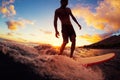 Surfing at Sunset Royalty Free Stock Photo