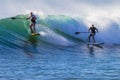 Surfers SUP Ridng Wave Royalty Free Stock Photo