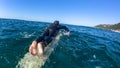 Surfing Surfer Paddling Ocean Water Behind Photo Royalty Free Stock Photo