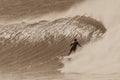 Surfer Surfing Rides Cold Wave Sepia Tone Royalty Free Stock Photo