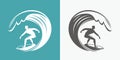 Surfing symbol. Surfer and wave emblem vector illustration