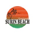 Surfing T-shirt graphics - fashion text design vector. Surf place - Surin Beach, Phuket, Thailand.