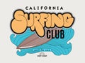 Surfing theme logo in retro style. Vector illustration