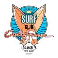 Surfing theme logo in retro style. Vector illustration