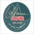 Surfing theme logo in retro style. Vector illustration