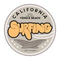 Surfing theme logo template. Vintage style vector illustration