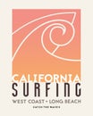 Surfing theme poster design in retro style. Vector illustration