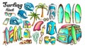 Surfing Time Collection Elements Color Set Vector