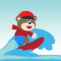 Surfing time with cute little bear at summer. Can be used for t-shirt printing, children wear fashion designs, baby shower