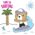 Surfing time with cute little bear at summer. Can be used for t-shirt printing, children wear fashion designs, baby shower