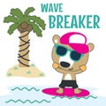 Surfing time with cute little bear at summer. Can be used for t-shirt printing, children wear fashion designs, baby shower