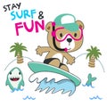 Surfing time with cute little bear at summer. Can be used for t-shirt printing, children wear fashion designs, baby shower
