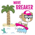 Surfing time with cute little bear at summer. Can be used for t-shirt printing, children wear fashion designs, baby shower