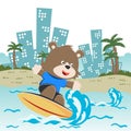 Surfing time with cute little fox at summer. Can be used for t-shirt printing, children wear fashion designs, baby shower Royalty Free Stock Photo