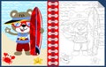 Surfing time with funny animals cartoon, coloring book or page