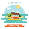 Surfing Time Vector Postcard Background