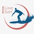 Surfing typography for design clothes, t-shirts. Surfer, surfboard, wave. Graphics for print product. Vector.