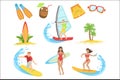 Surfing Vacation Icon Set