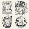 Surfing vintage badges set