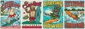 Surfing vintage colorful posters