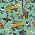 Surfing vintage colorful seamless pattern