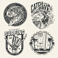 Surfing vintage monochrome emblems Royalty Free Stock Photo