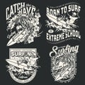 Surfing vintage monochrome emblems Royalty Free Stock Photo