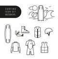 Surfing and wakeboarding icon set