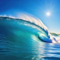 Surfing wave in Blue ocean crest Sea water with sun over blue sky background with Technology Royalty Free Stock Photo