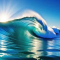 Surfing wave in Blue ocean crest Sea water with sun over blue sky background with Technology Royalty Free Stock Photo