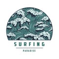 Surfing wave with foam. Hawaii marine paradise